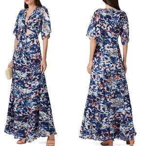 Hutch Anthropologie Chiara Floral Tie Front Cut Out Maxi Dress